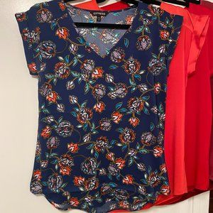 Express Gramercy Top, Blue Floral, Size Small